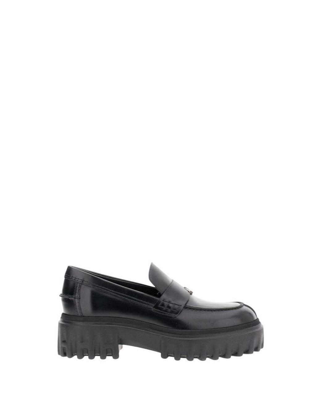 Hogan Black Solid Loafers