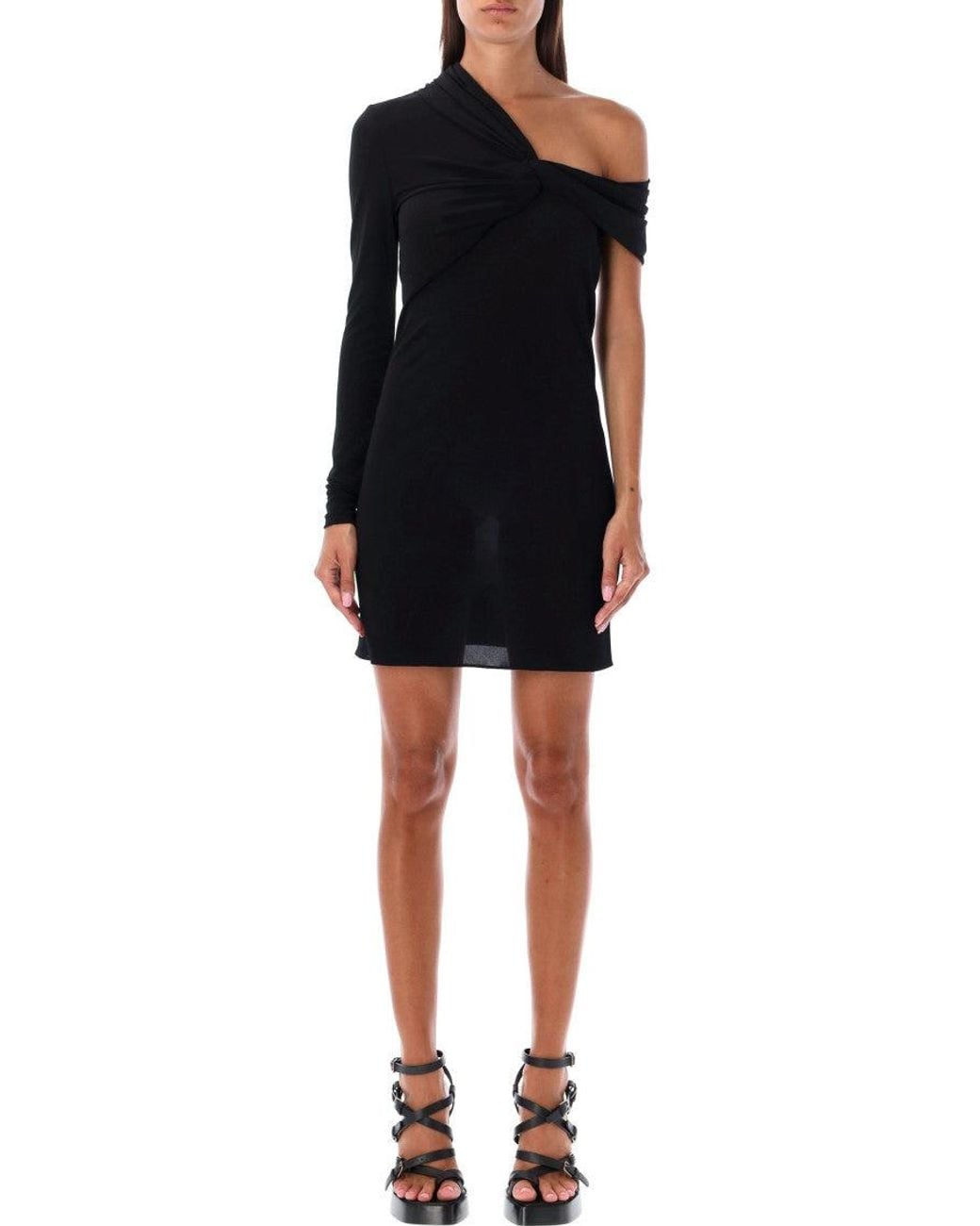 Saint Laurent Black One Shoulder Draped Dress
