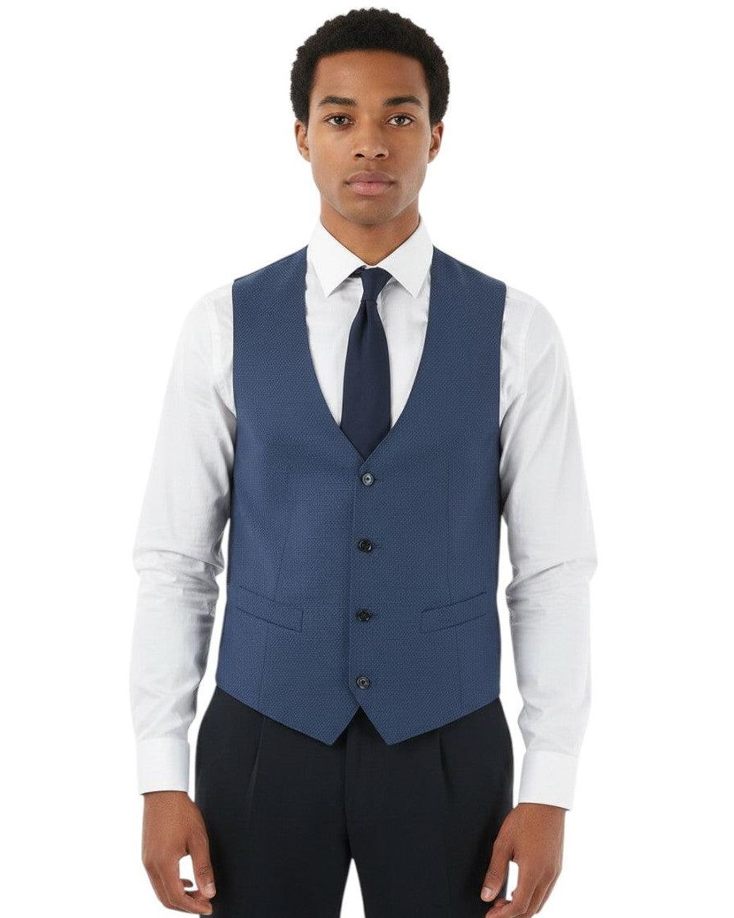 Corneliani Blue Textured Waistcoat for men