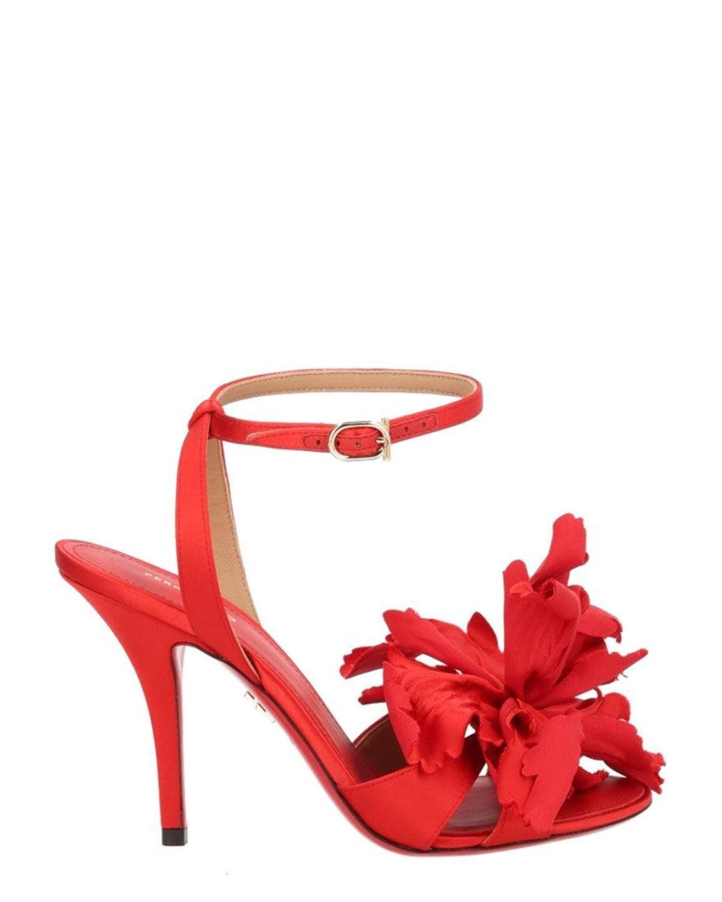 Ferragamo Red Ankle-Strap Heels