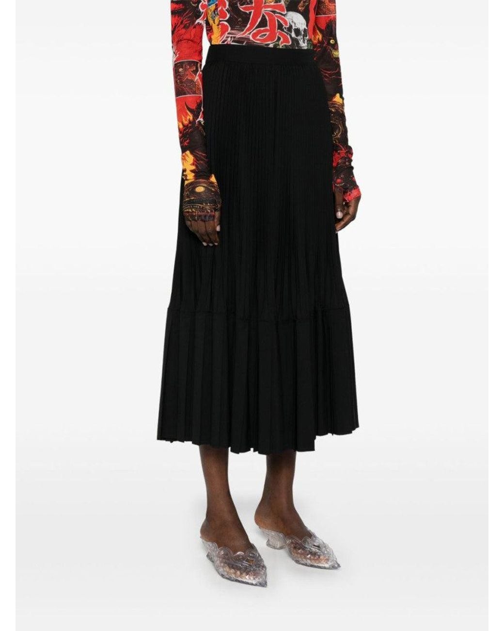 Junya Watanabe Black Pleated Midi Skirt