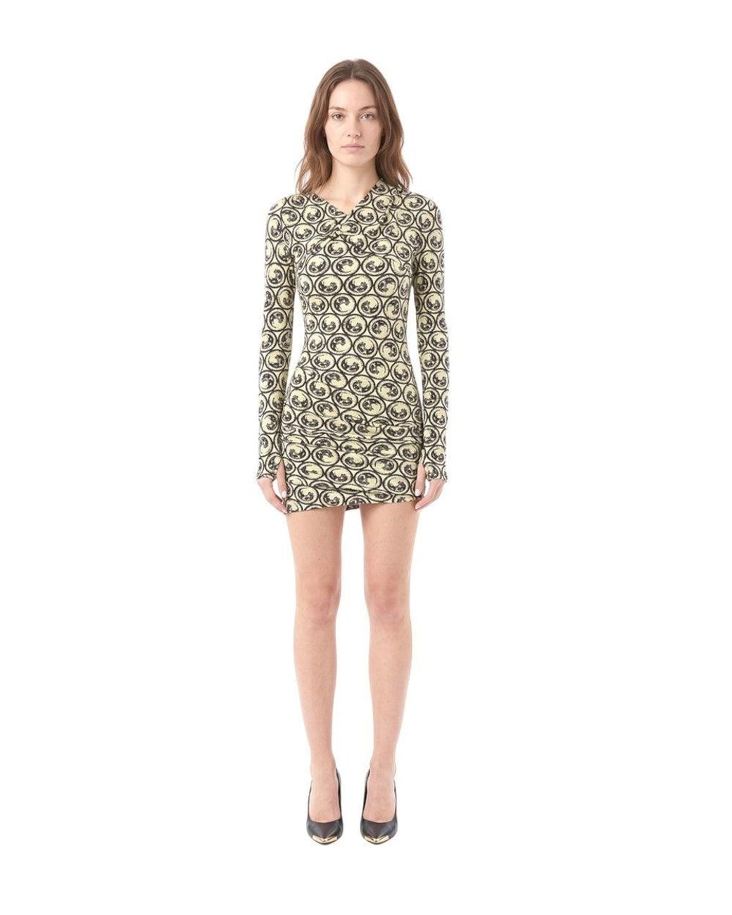 Off-White c/o Virgil Abloh Black Printed V Neck Mini Dress