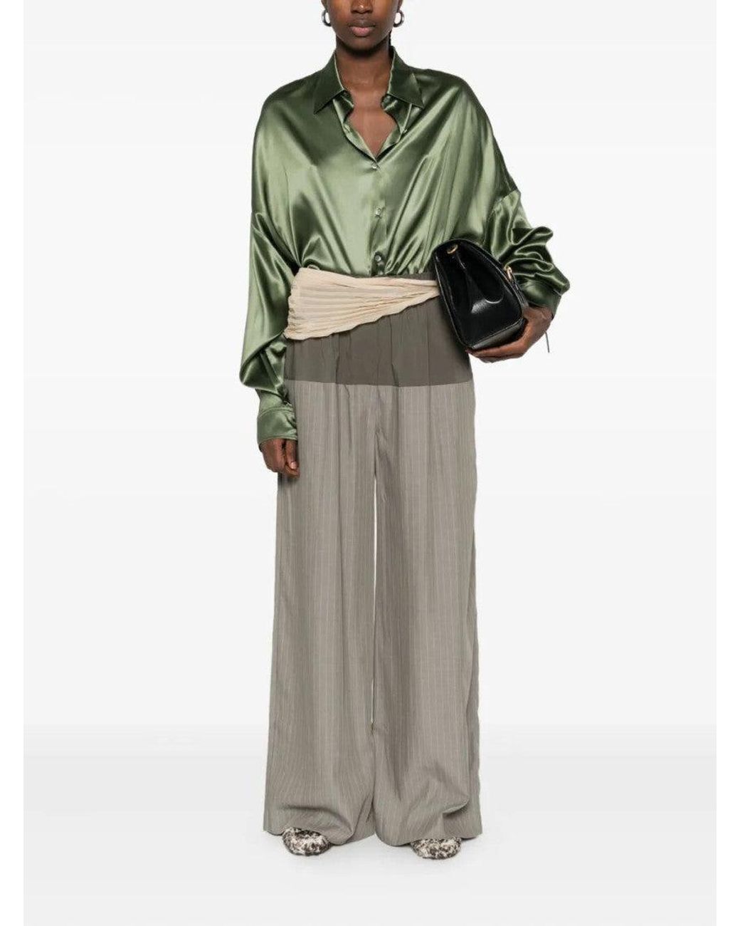 Dries Van Noten Green Casia Oversized Silk-Satin Shirt