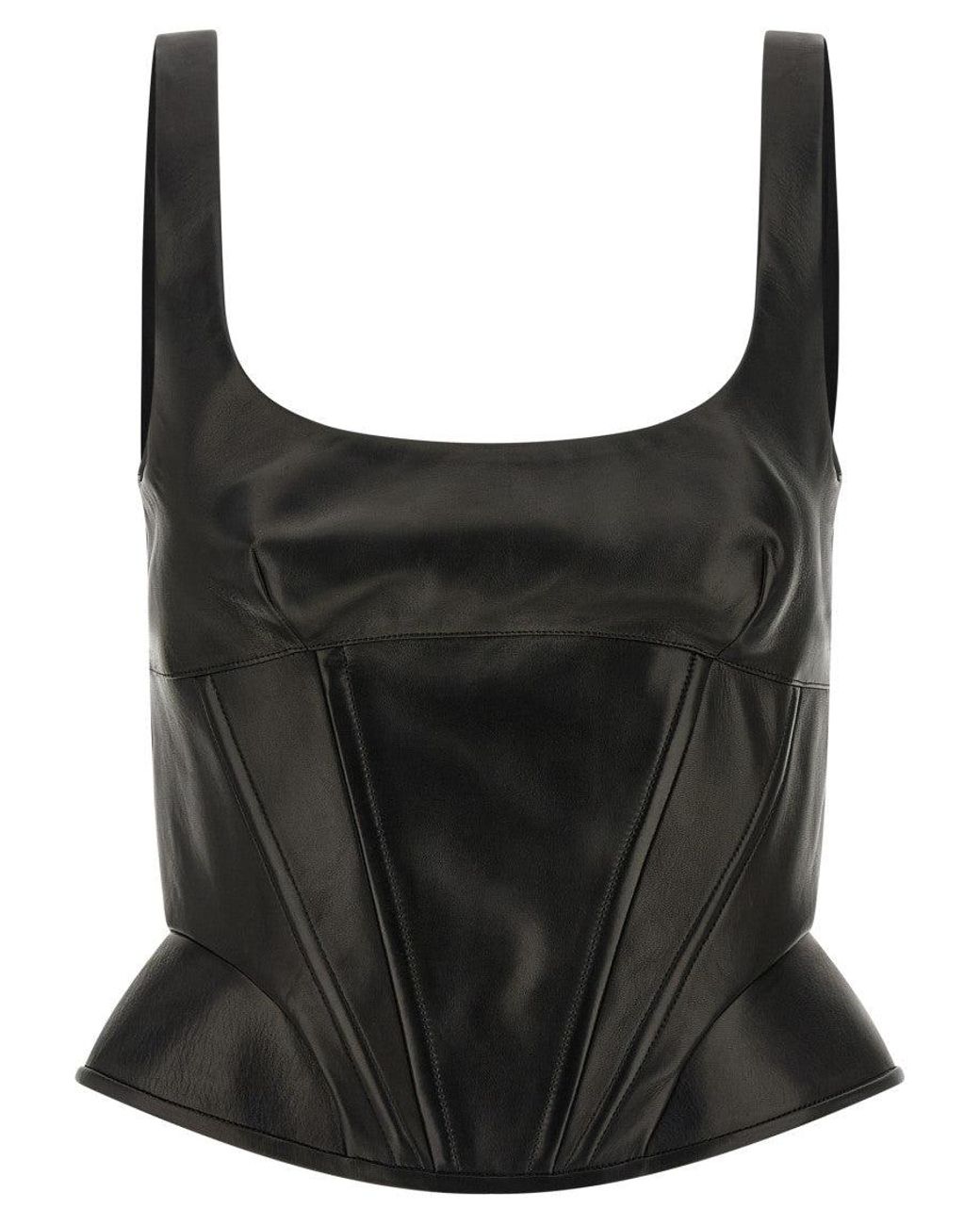 Ermanno Scervino Black Lamb Leather Tank Tops