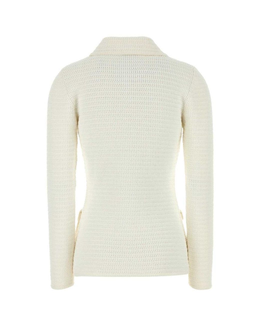 Gucci White Stretch Crochet Blazer