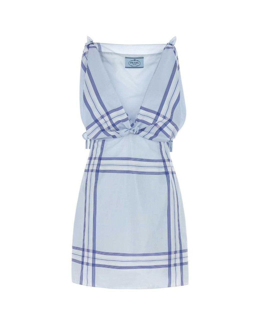 Prada Blue Light Embroidered Cotton Mini Dres