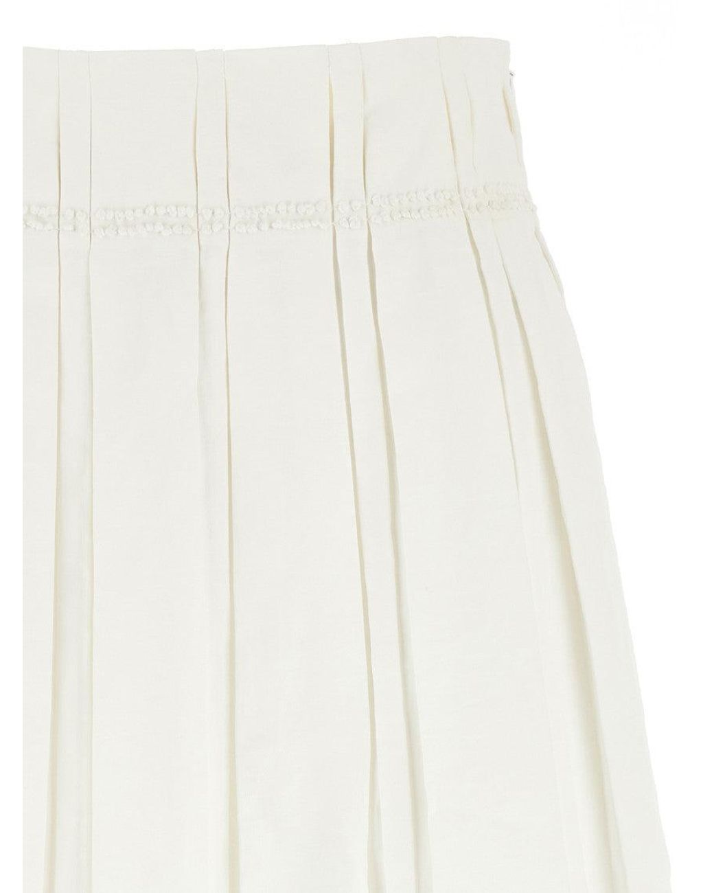 Jil Sander White Pleated Linen Midi Skirt