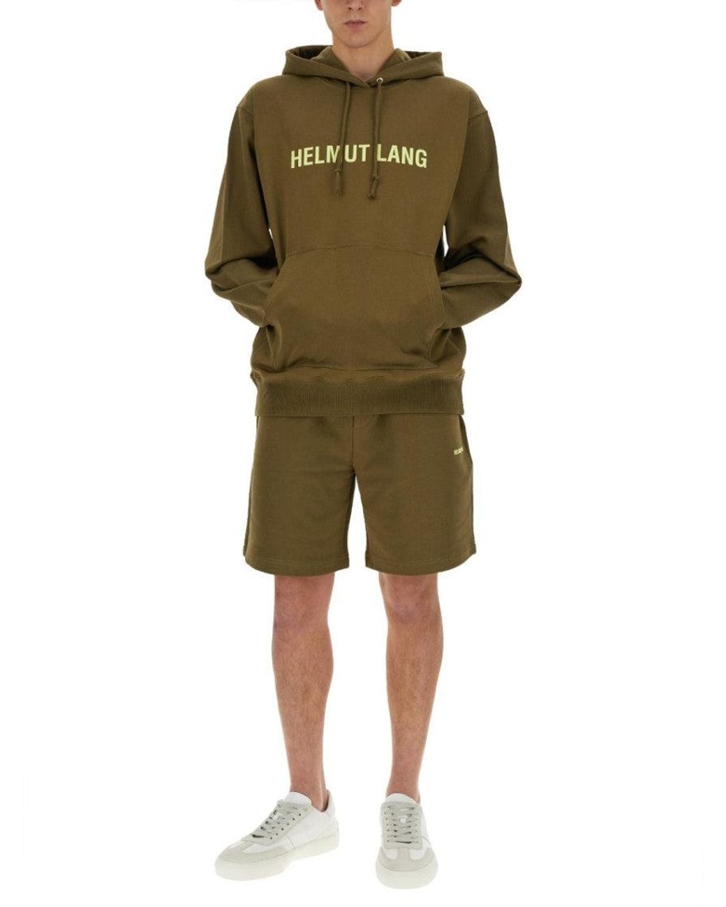 Helmut Lang Green Khaki Logo Hood Sweatshirts for men