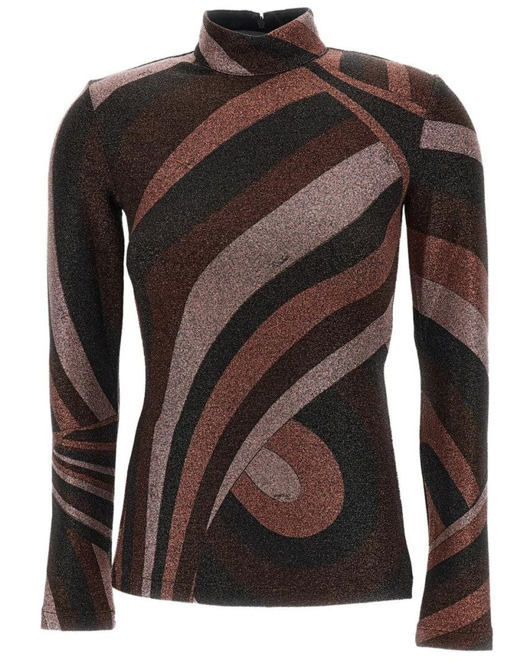 Emilio Pucci Brown Abstract Mock Collar Top