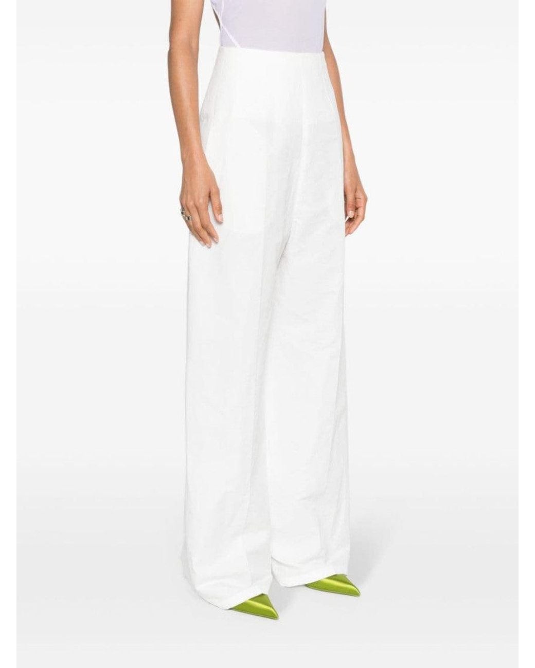 Sportmax White Linen And Cotton Blend Trousers