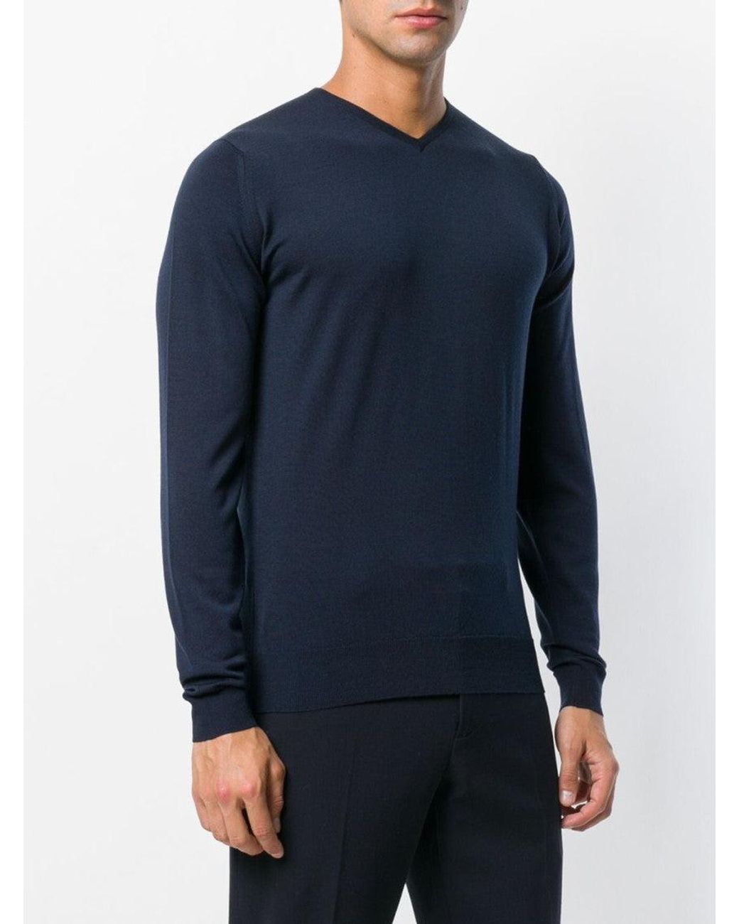 John Smedley Blue V-Neck Sweater for men