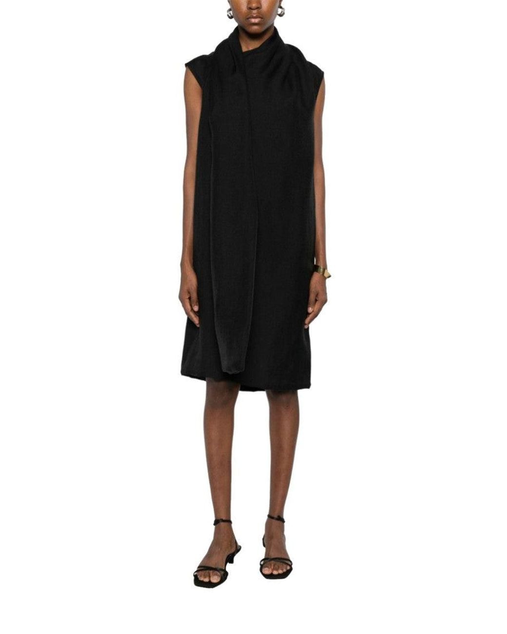 Totême Black Solid Cowl Neck Midi Dress