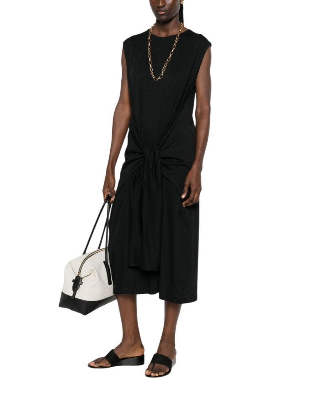 Totême  Black Round Neck Midi Dress