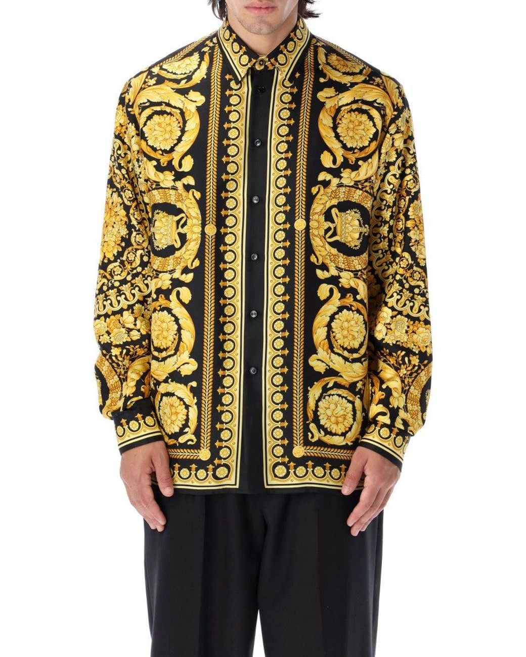 Versace Black Relaxed Printed Shirt for men