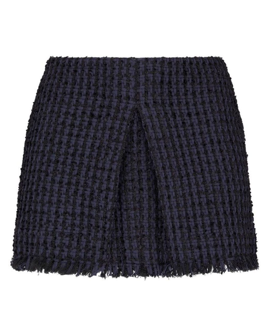 DSquared² Blue Tweed Frayed-Hem Miniskirt