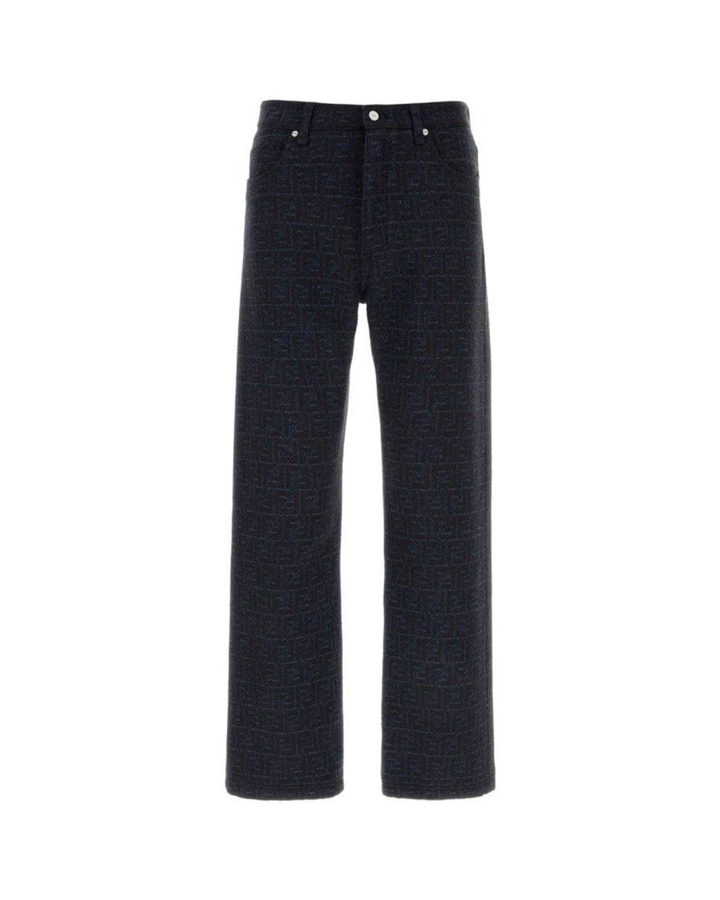 Fendi Blue Embroidered Cotton Blend Pant for men