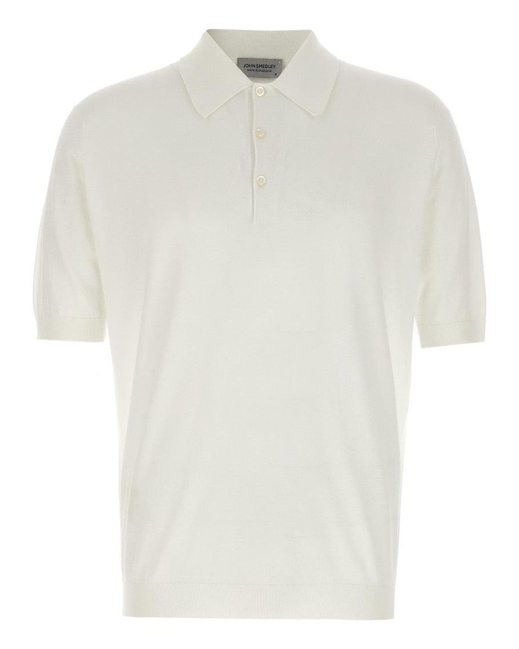 John Smedley White Cotton Polo for men