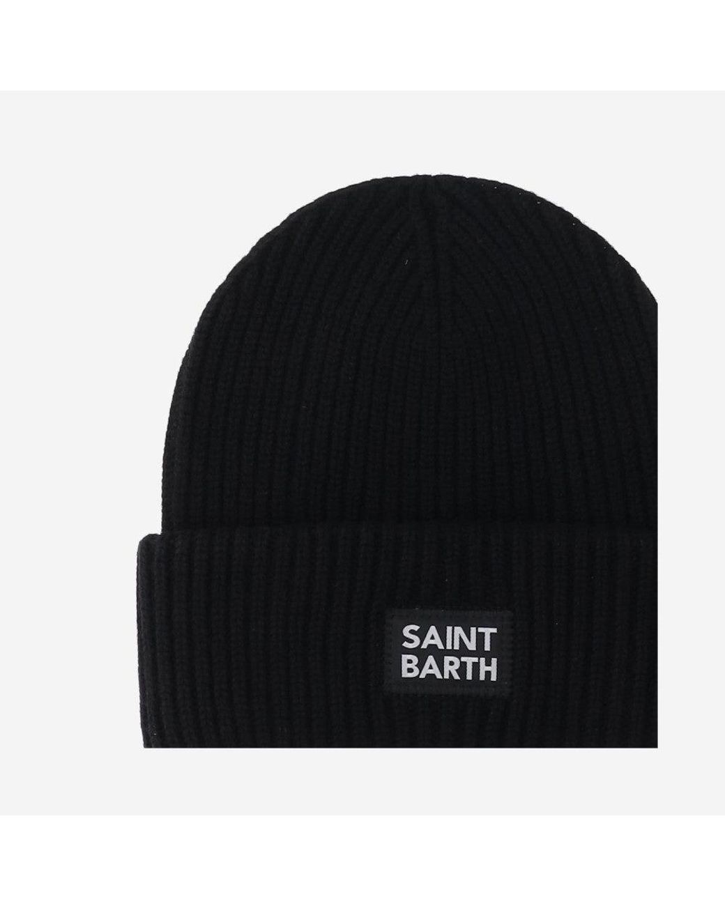 Mc2 Saint Barth Black Logo Beanie Hat for men
