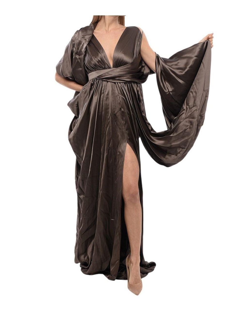 Balmain Brown V Neck Maxi Dress