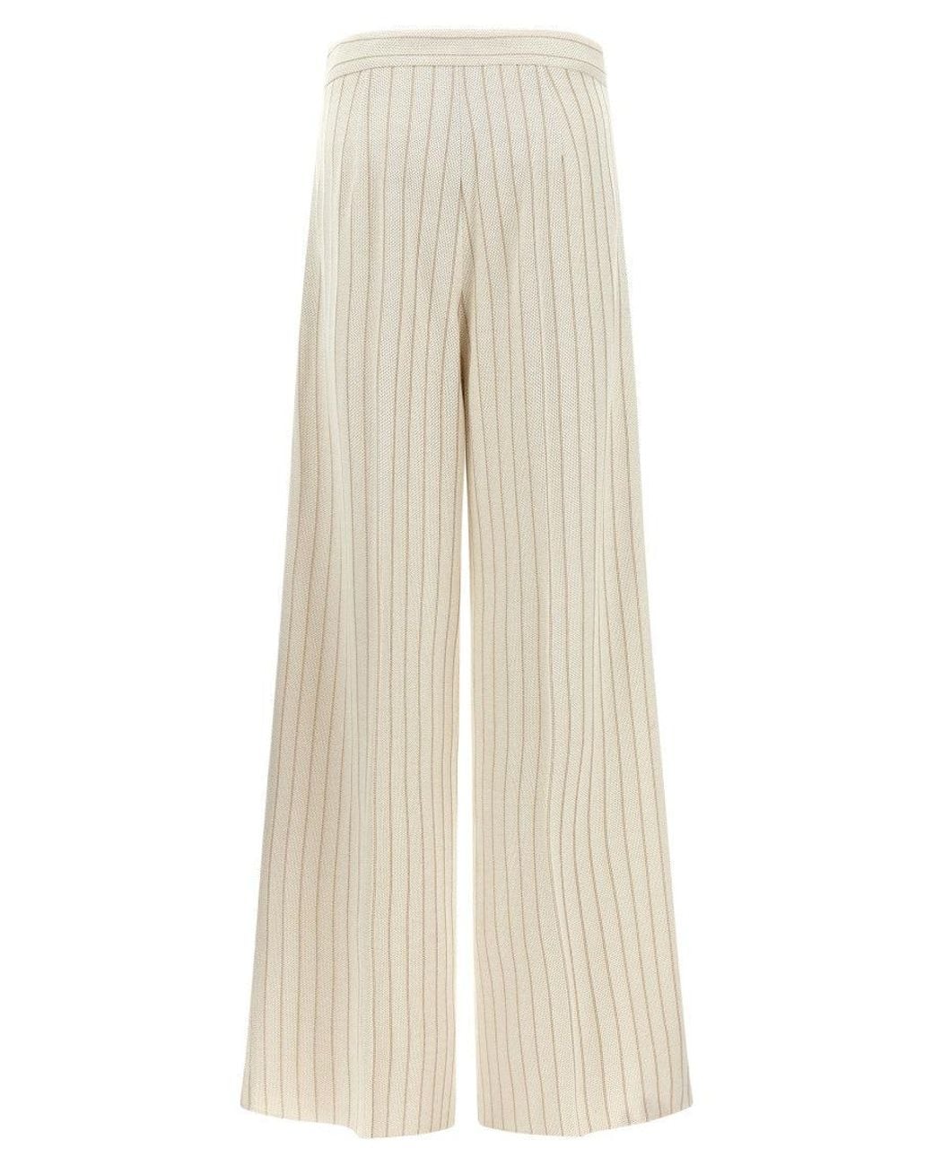 Max Mara Natural Pinstripe Cotton Piqué Trousers