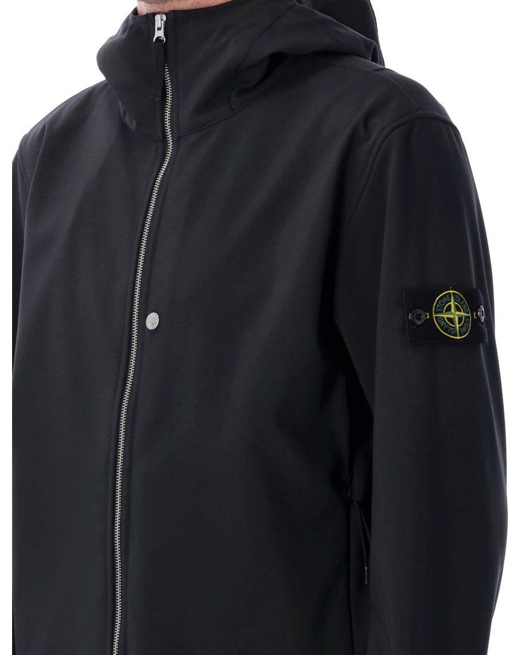 Stone Island Blue Soft Shell-R_E.Dye Technology Light Hooded Jacket for men