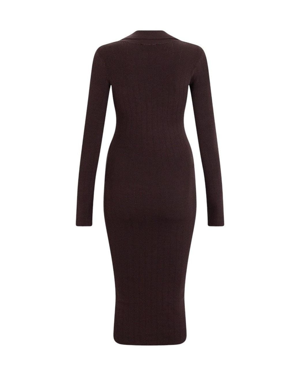 Elisabetta Franchi Brown Knitted V Neck Midi Dress