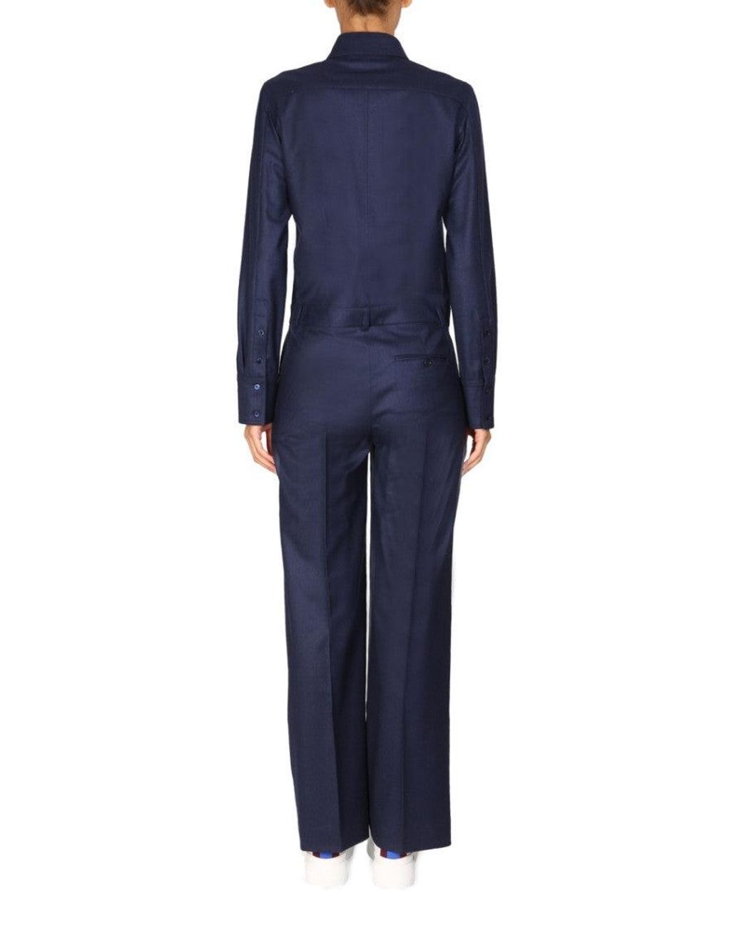 Stella McCartney Blue Solid Shirt Collar Jumpsuit
