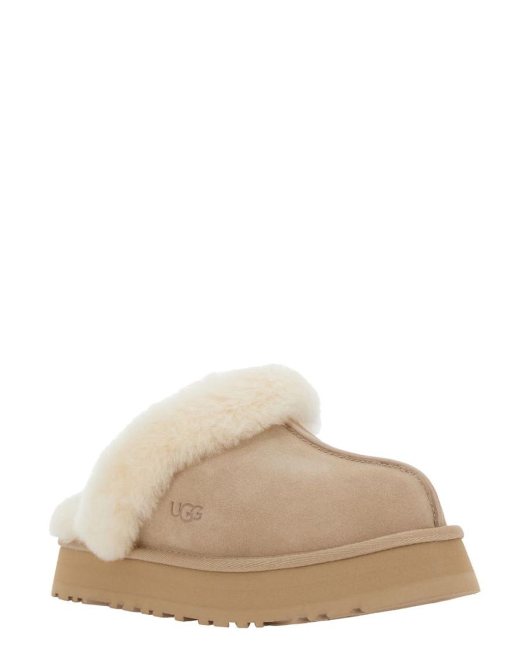 Ugg Natural 'Disquette' Mule With Fur And Logo On Back