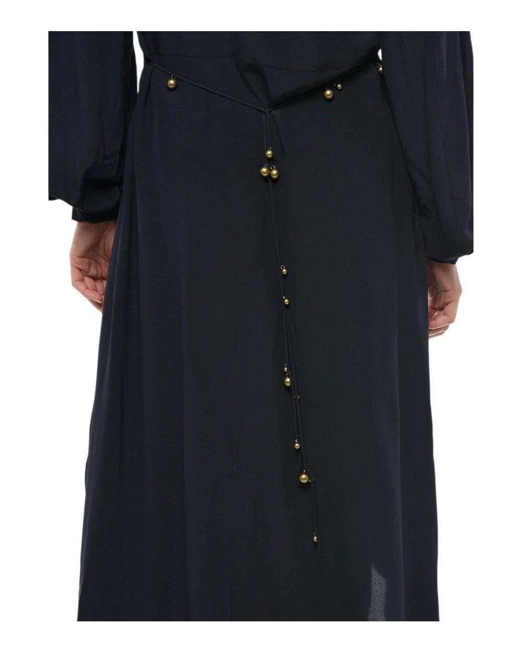 Stella McCartney Blue Solid V Neck Midi Dress