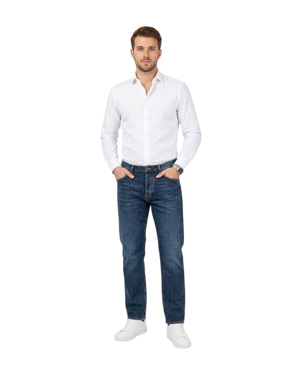 Emporio Armani Blue Classic Denim Jeans With Subtle Faded Wash for men