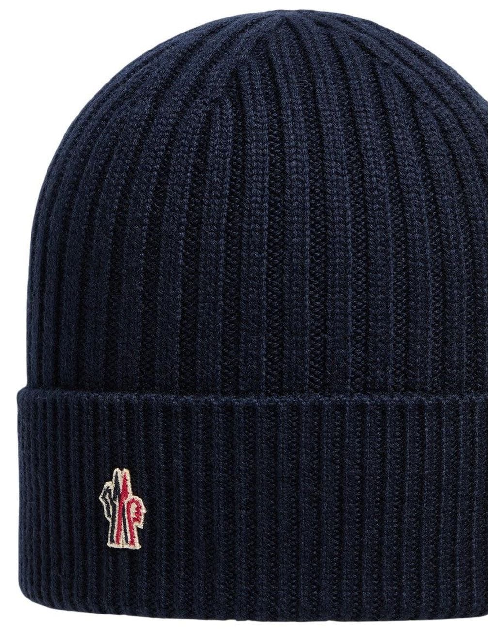 Moncler Blue Logo Beanie Cap for men