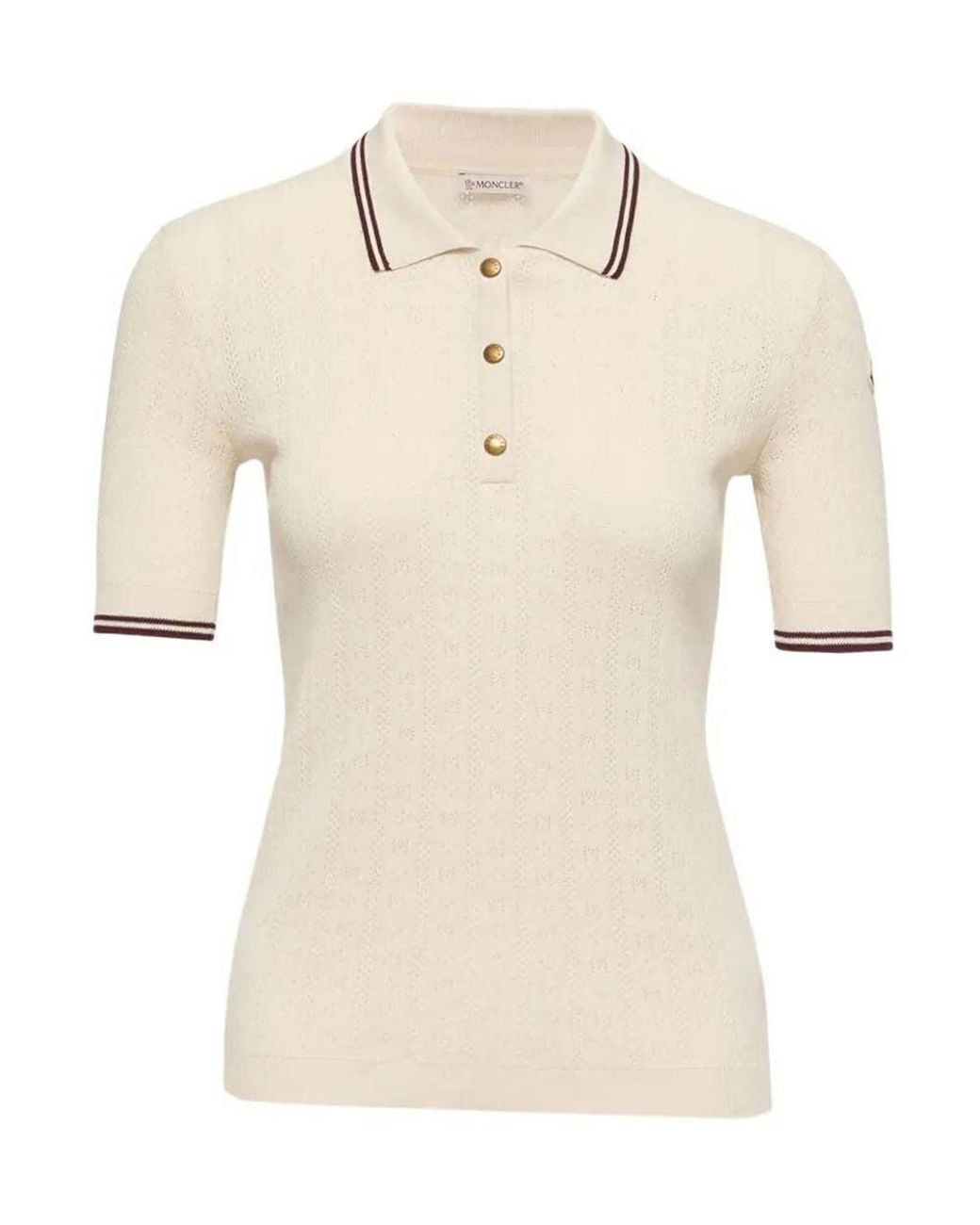 Moncler Natural Knitted Logo Polo Shirt