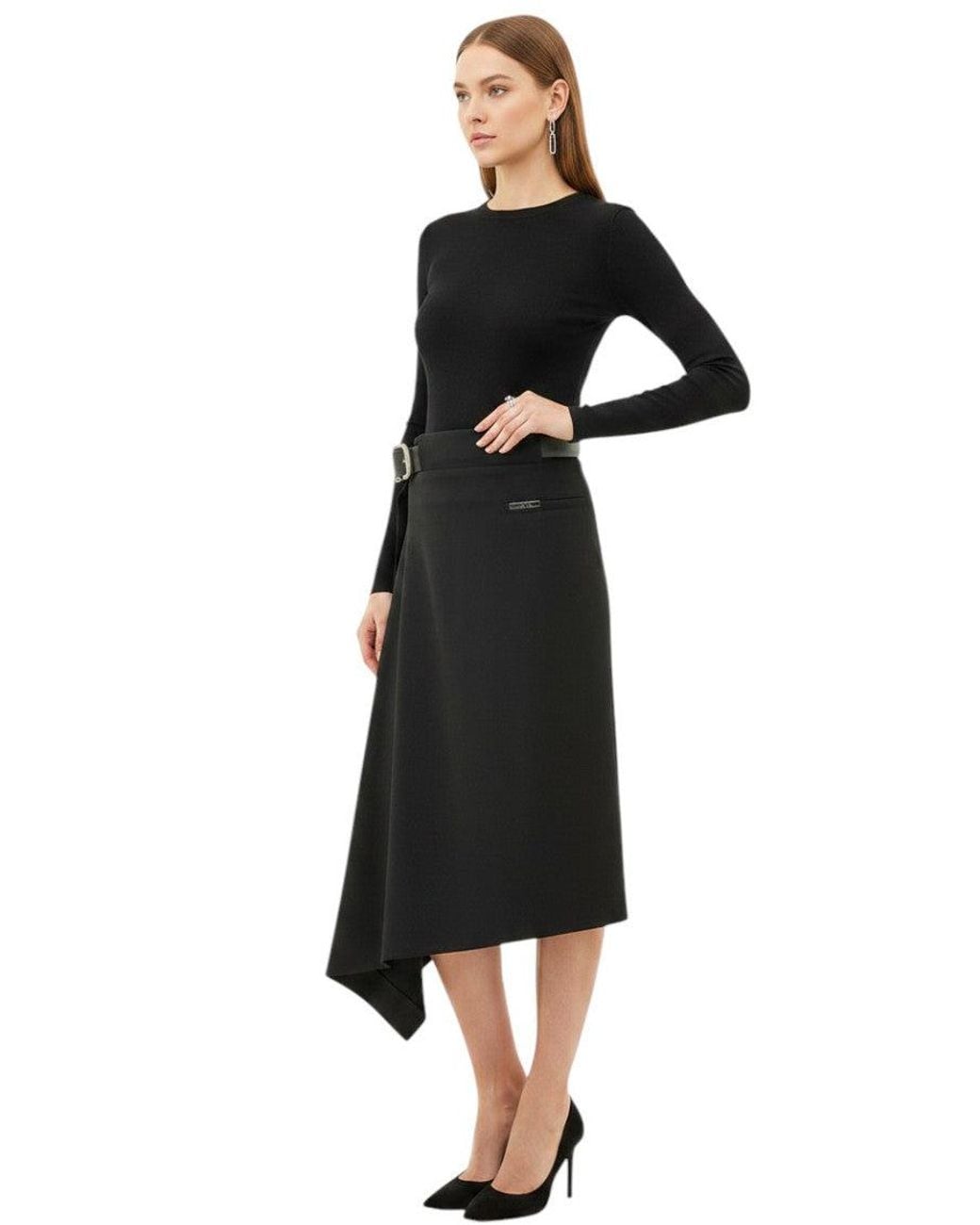 The Attico White Solid Midi Skirt