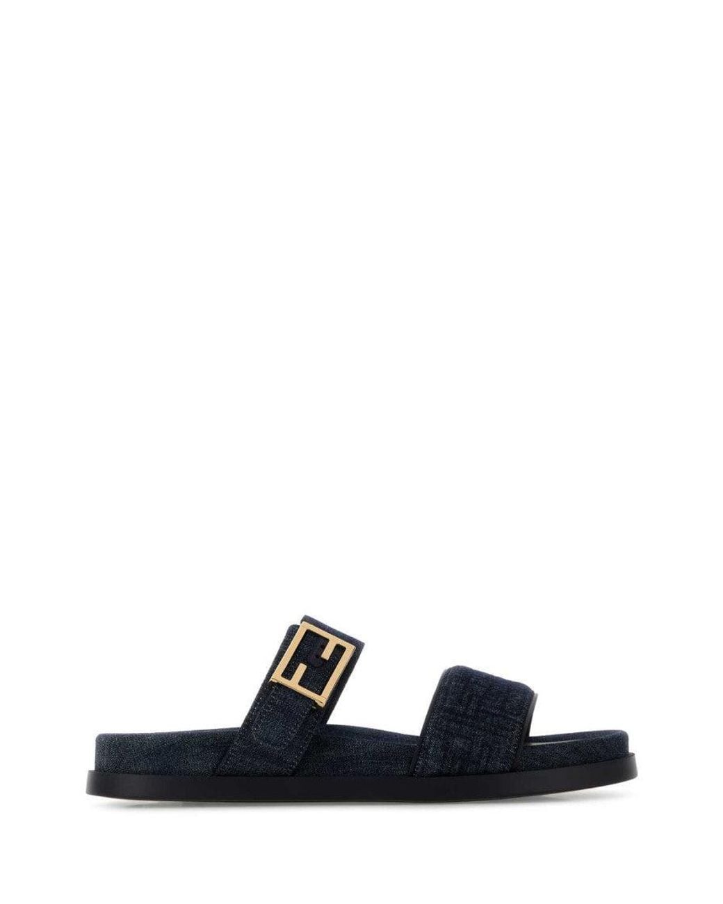 Fendi Black Denim Logo Sandals
