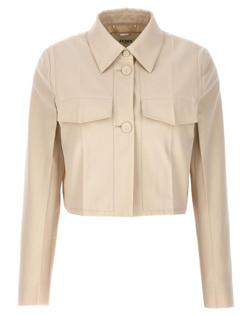 Fendi Natural Wool-Cotton Tailored Crop Jacket
