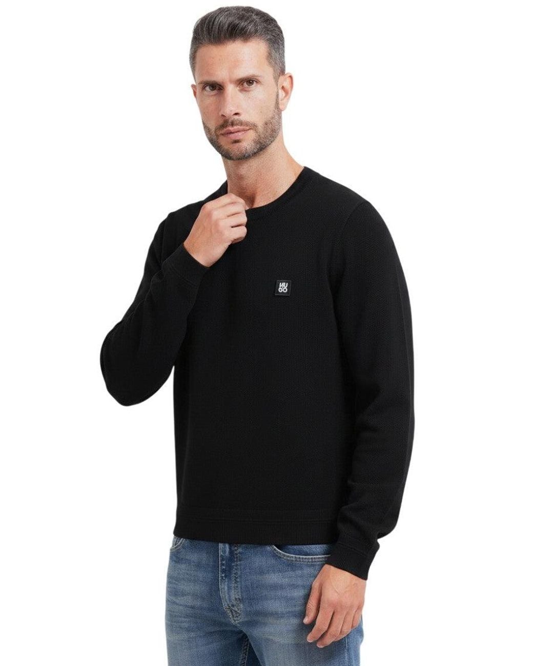 HUGO Black Logo Crew Neck Sweater for men