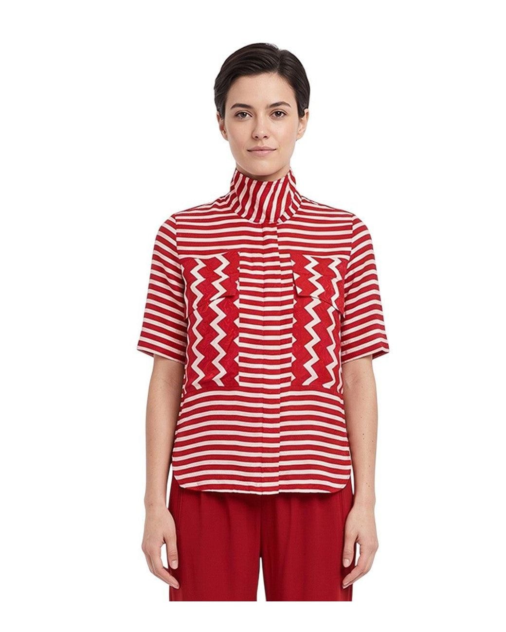 Stella McCartney Red Stripes Mock Collar Top