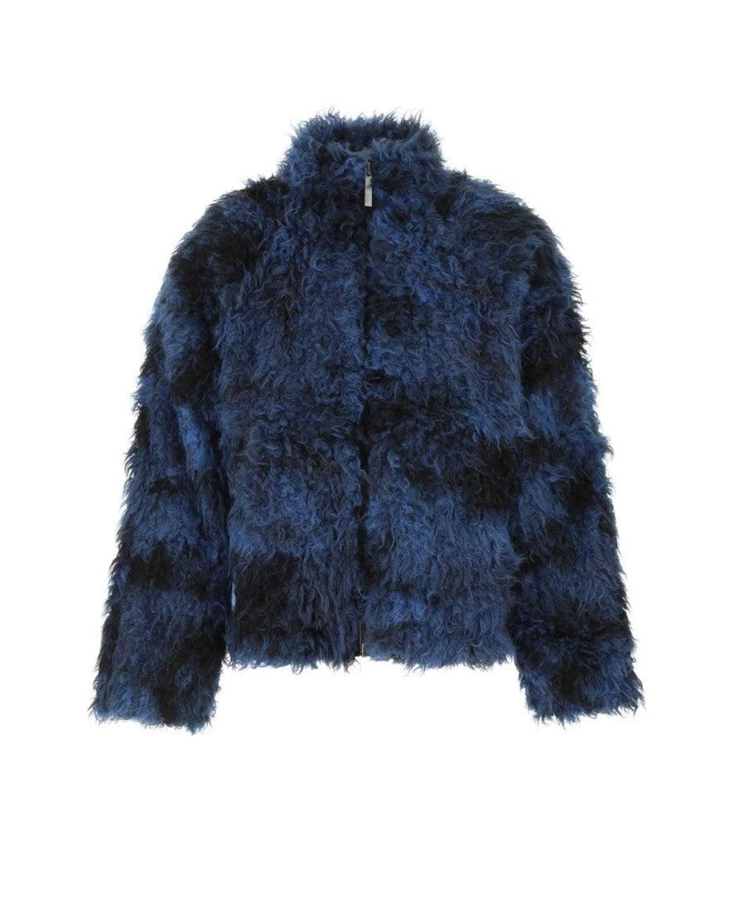 McQueen Blue Two-Tone Eco Fur Coat for men