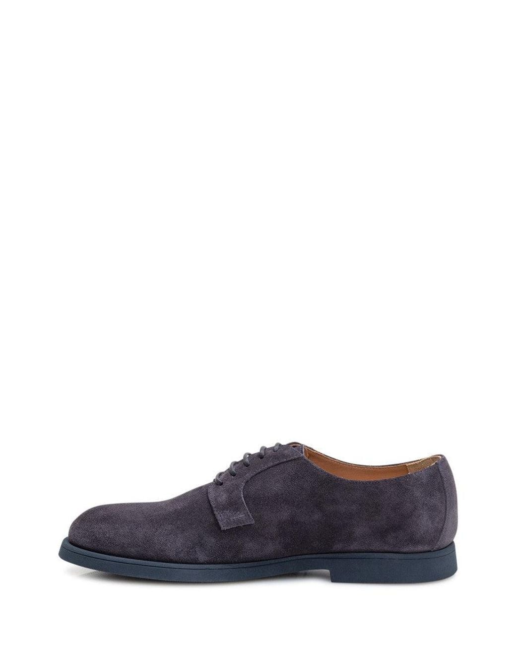 Doucal's Blue Suede Lace-Up Shoes for men