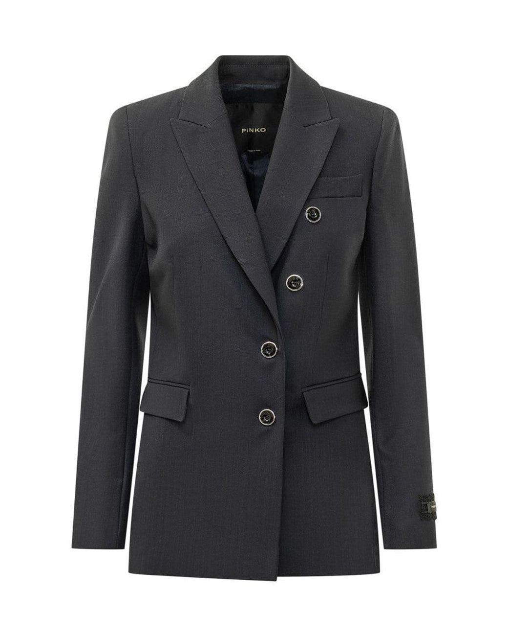 Pinko Black Solid Notched Lapel Blazer