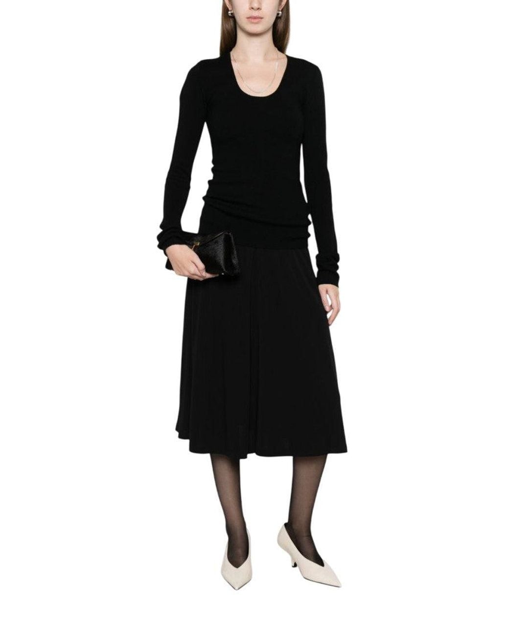Totême Black Solid Midi Skirt