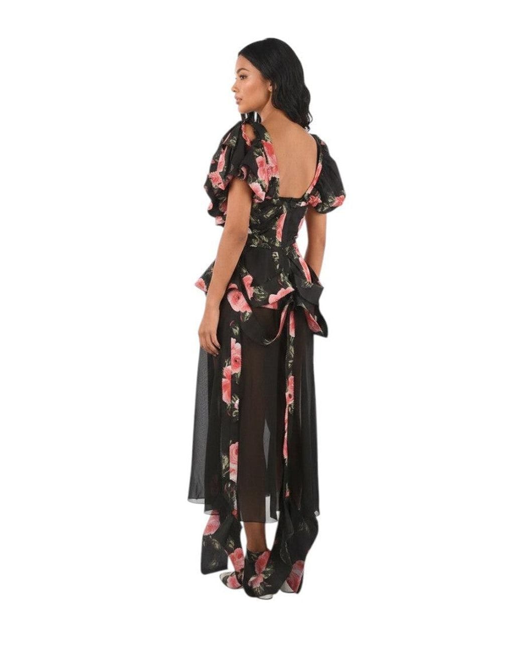 Maison Margiela Black Floral Scoop Neck Maxi Dress