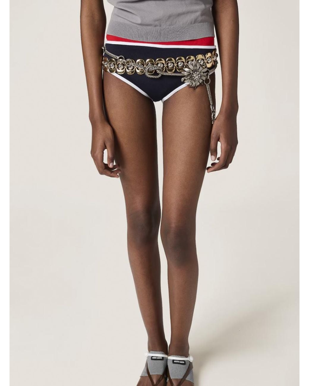 Miu Miu Blue Technical-Knit Bikini Bottom