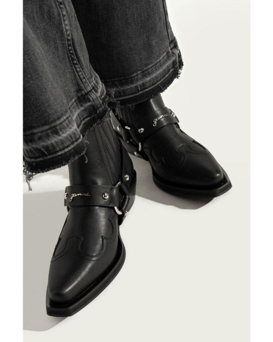 Ganni Black Leather Chelsea Boots