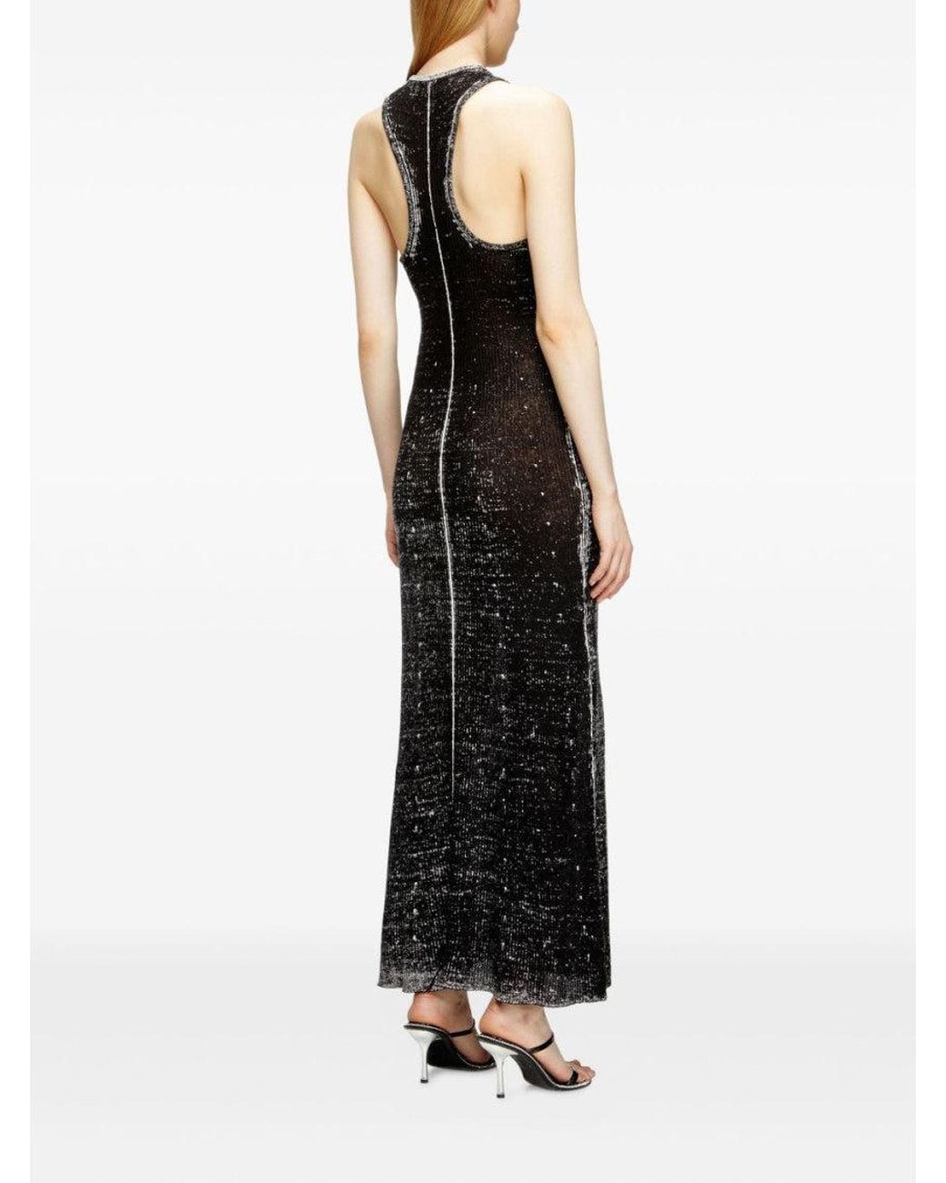 DIESEL Black 'M-Rab' Midi Dress Made Of Linen Yarn