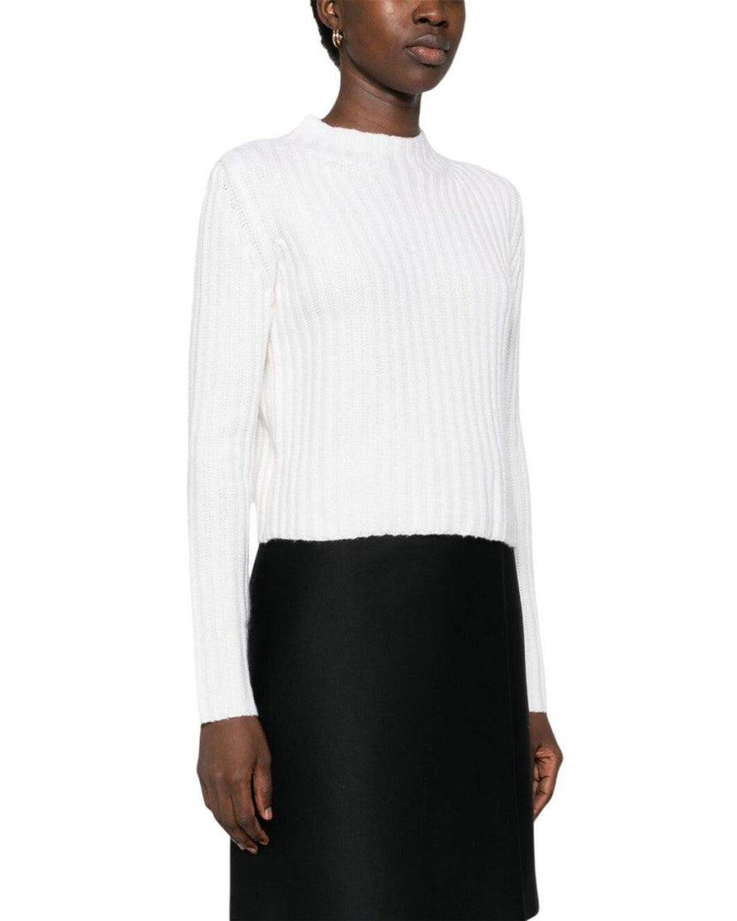 Max Mara White Solid Round Neck Sweatshirt