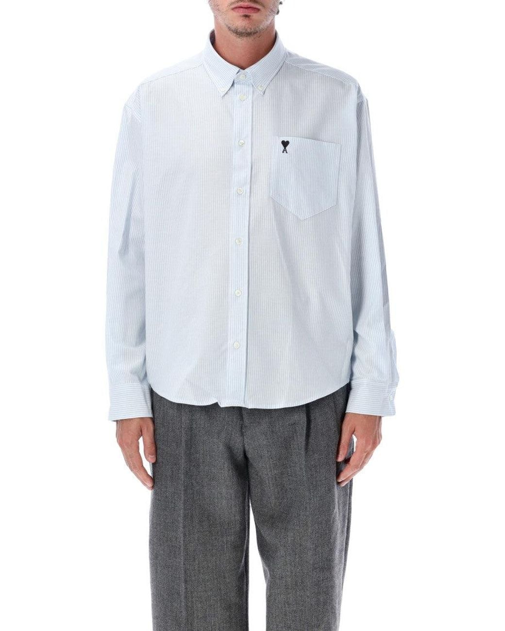 AMI Gray Light Stripes Shirt for men