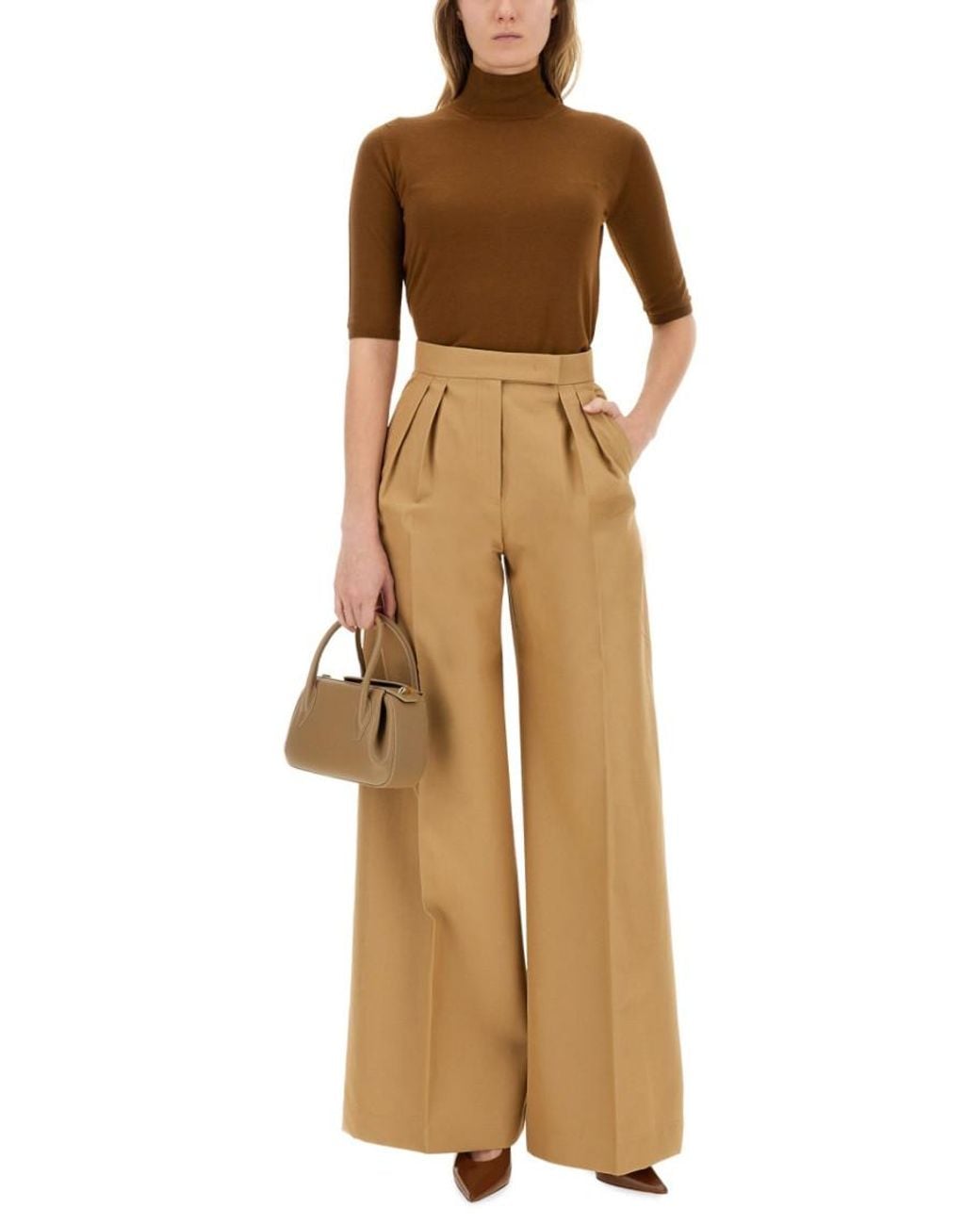 Max Mara Natural Flared Pleated Pants