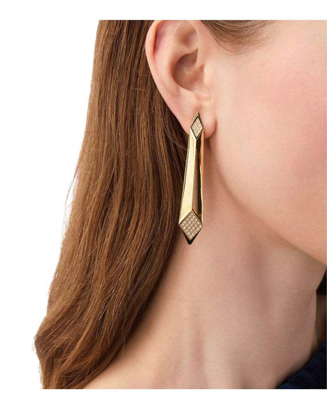 Versace Metallic Golden Geometric Drop Earrings