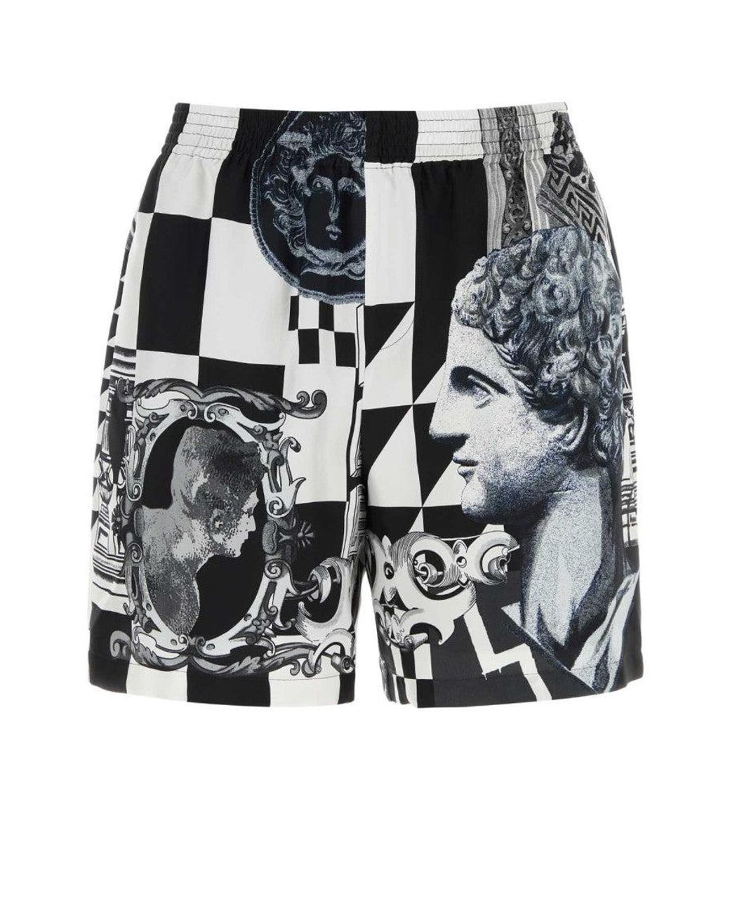 Versace Black Medusa Collage Silk Twill Print Shorts for men